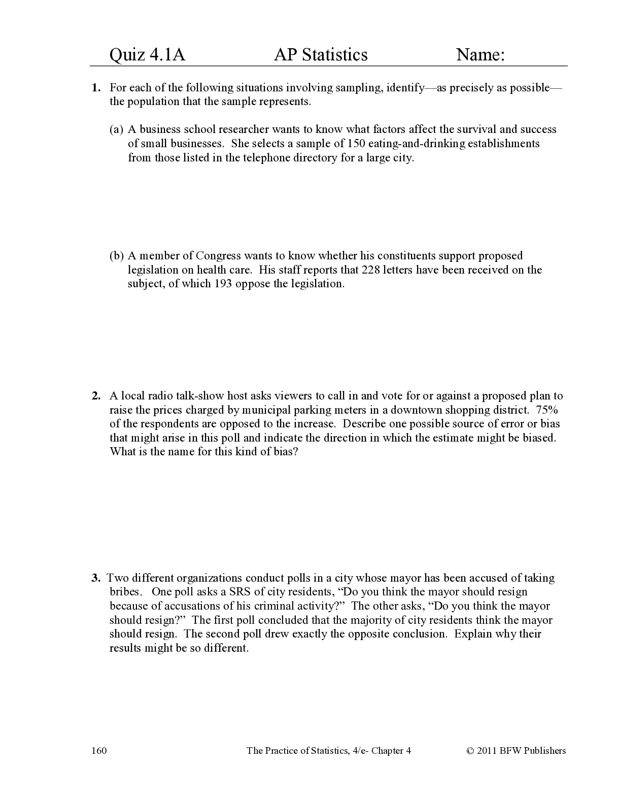 Quiz 4.1A  AP Statistics