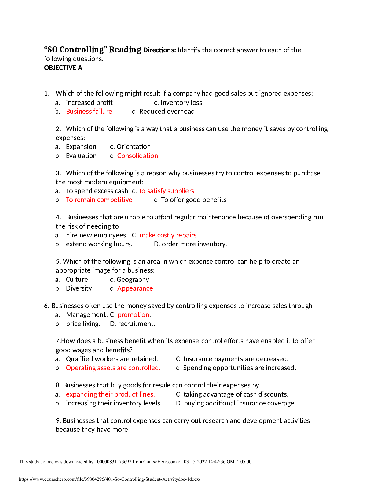 SO Controlling” Reading Directions: Student activity ,questions and answers