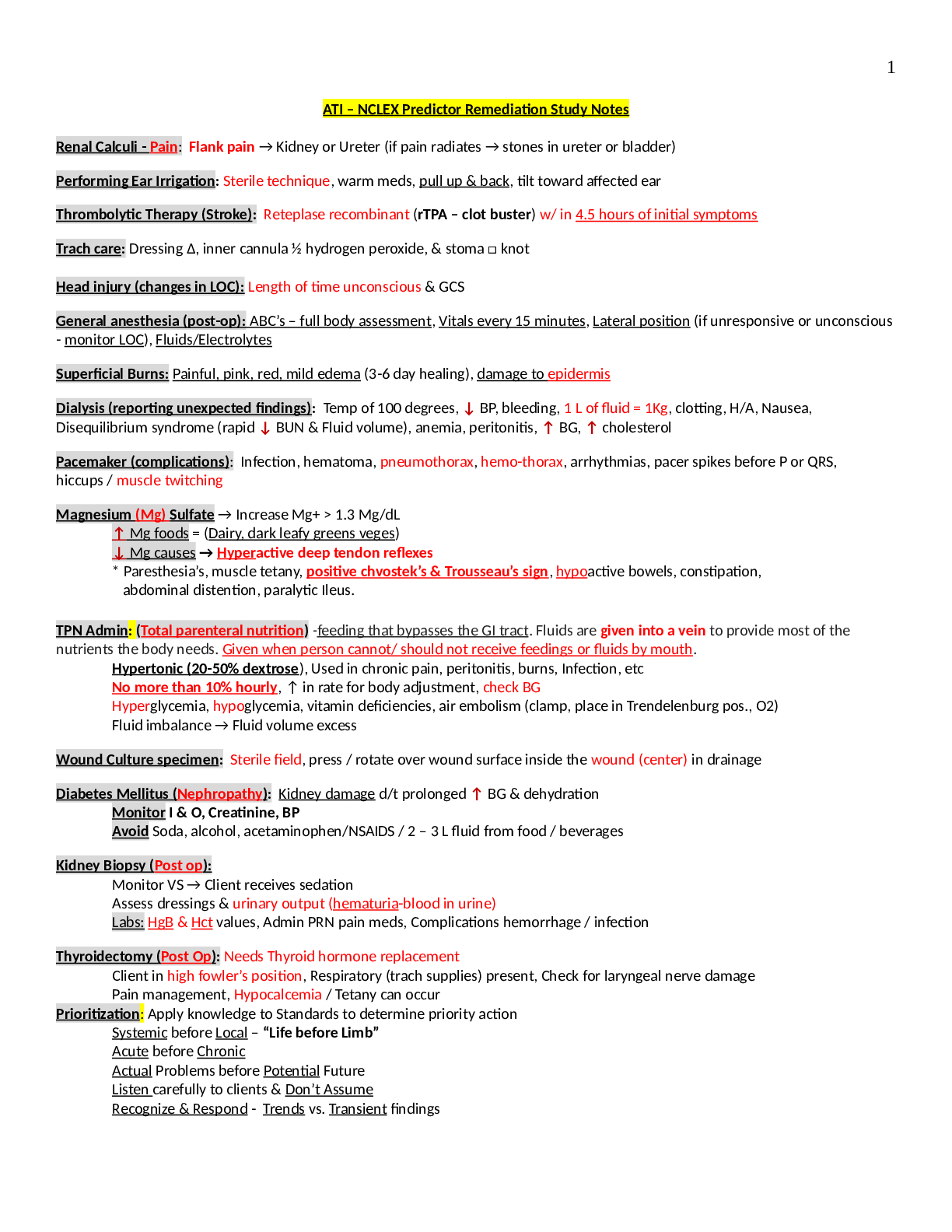 ATI - NCLEX Predictor Remediation Study Notes
