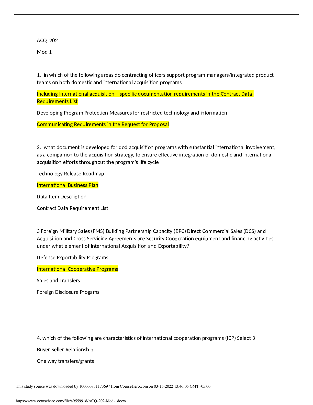 ACQ 202  module 1-question and answers