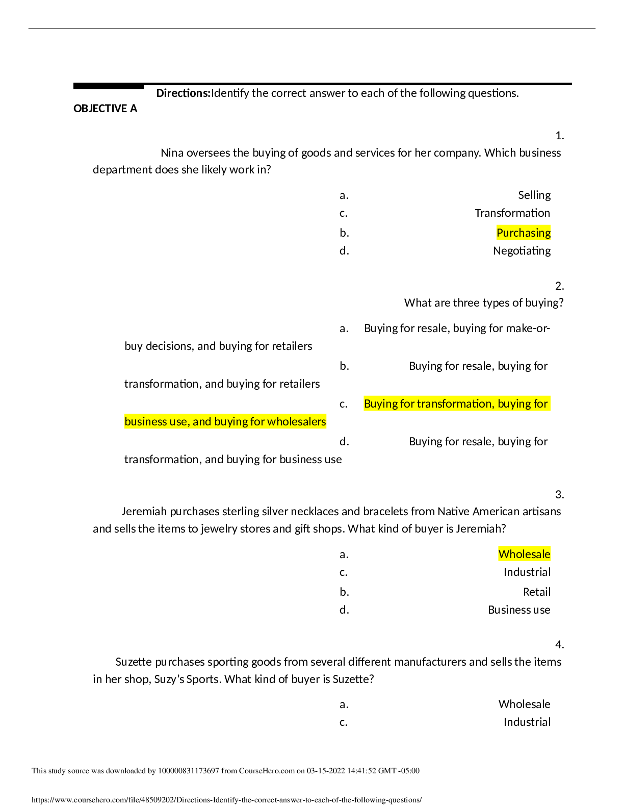 business purchasing ,Directions. question and answers