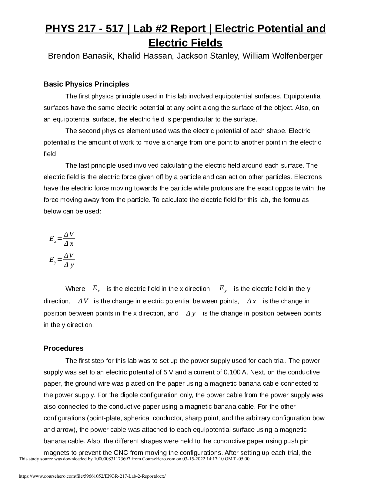PHYS 217 - 517 - Lab  Report - Electric Potential and Electric Fields