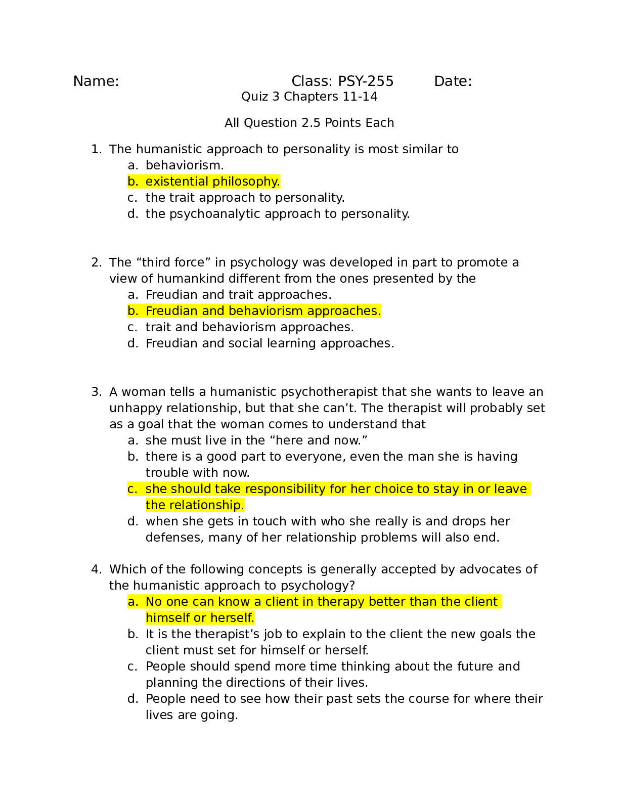 PSY-255 Quiz 3 Chapters 11-14