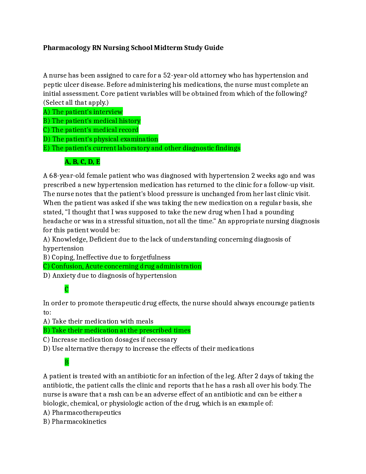 Pharmacology RN Nursing School Midterm Study Guide