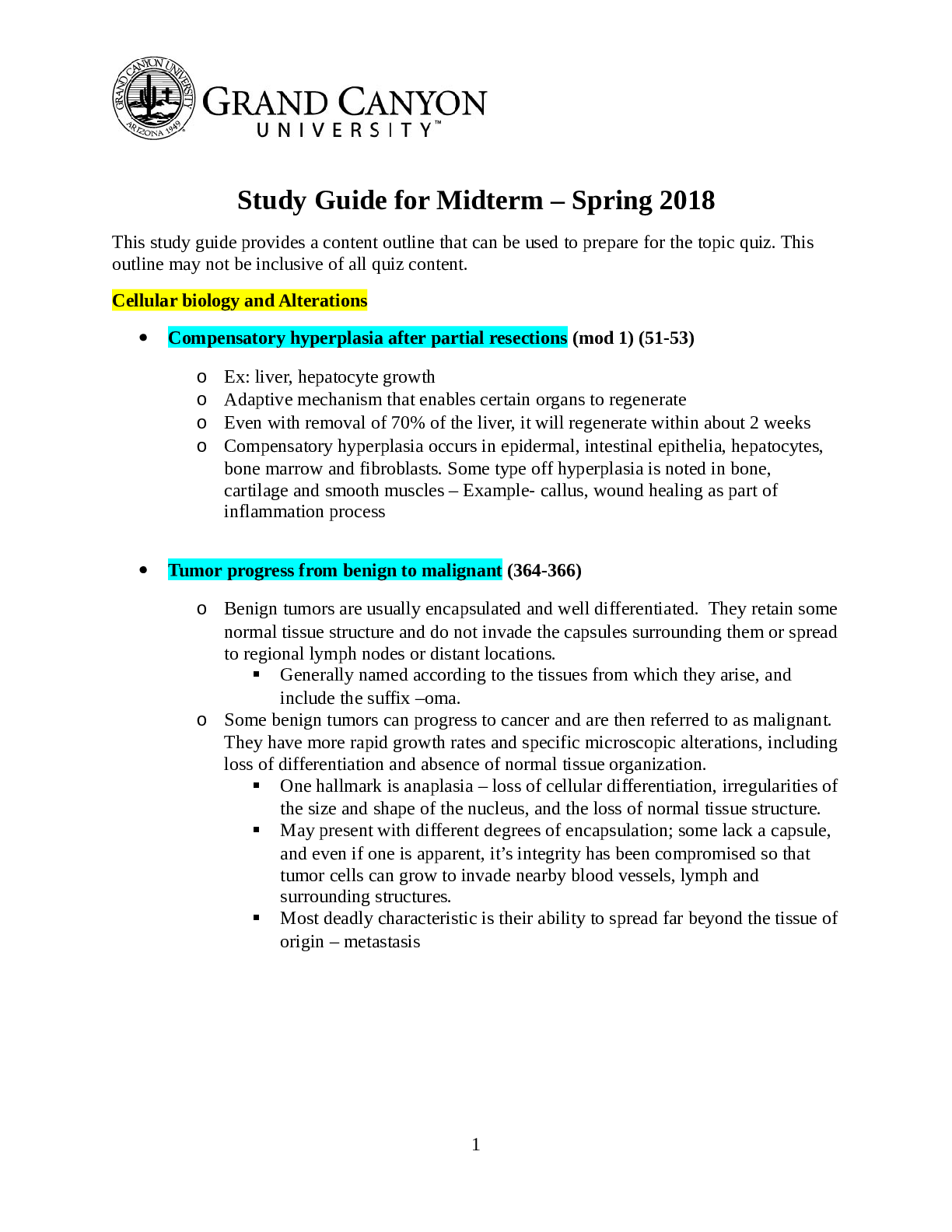 Study Guide for Midterm – Spring 2018