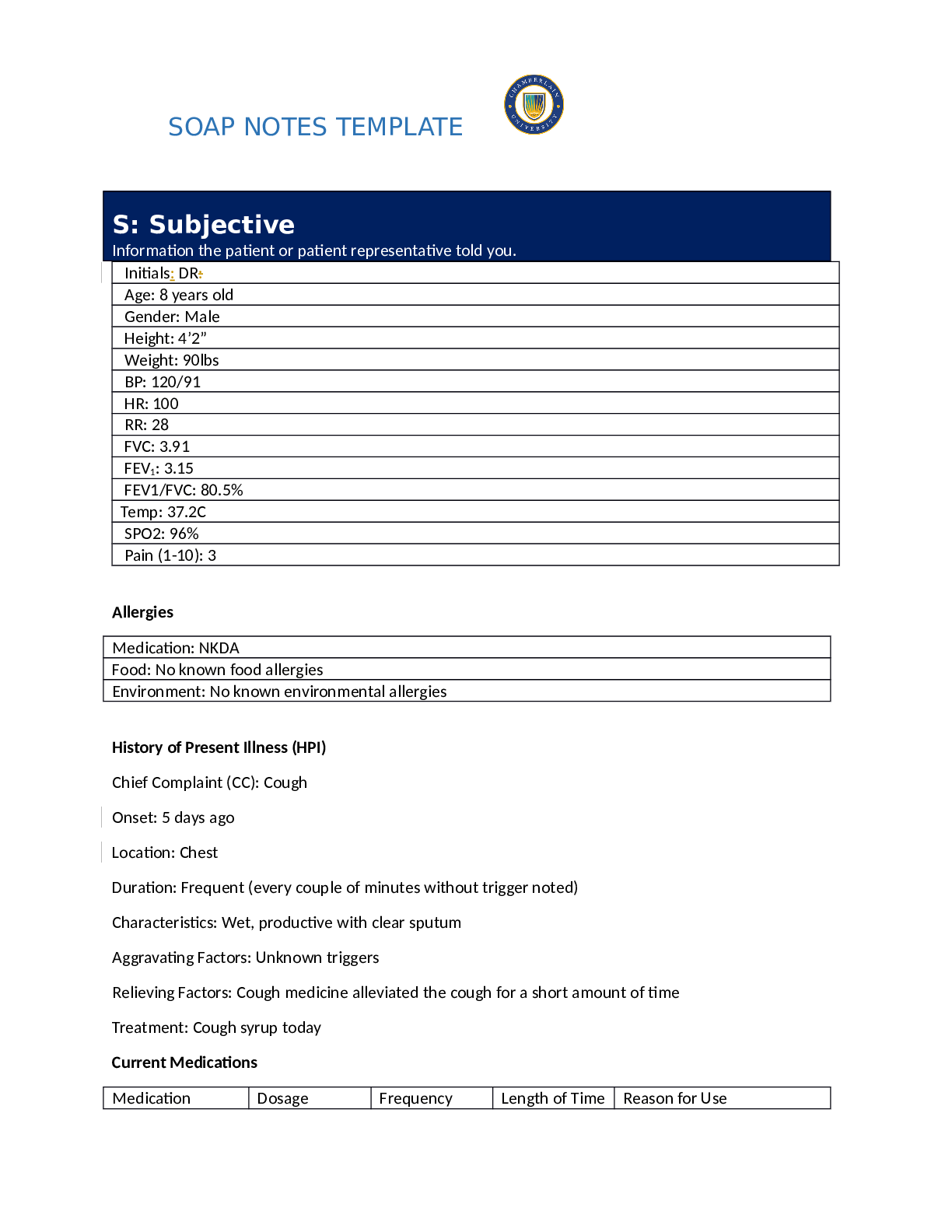 SOAP NOTES TEMPLATE