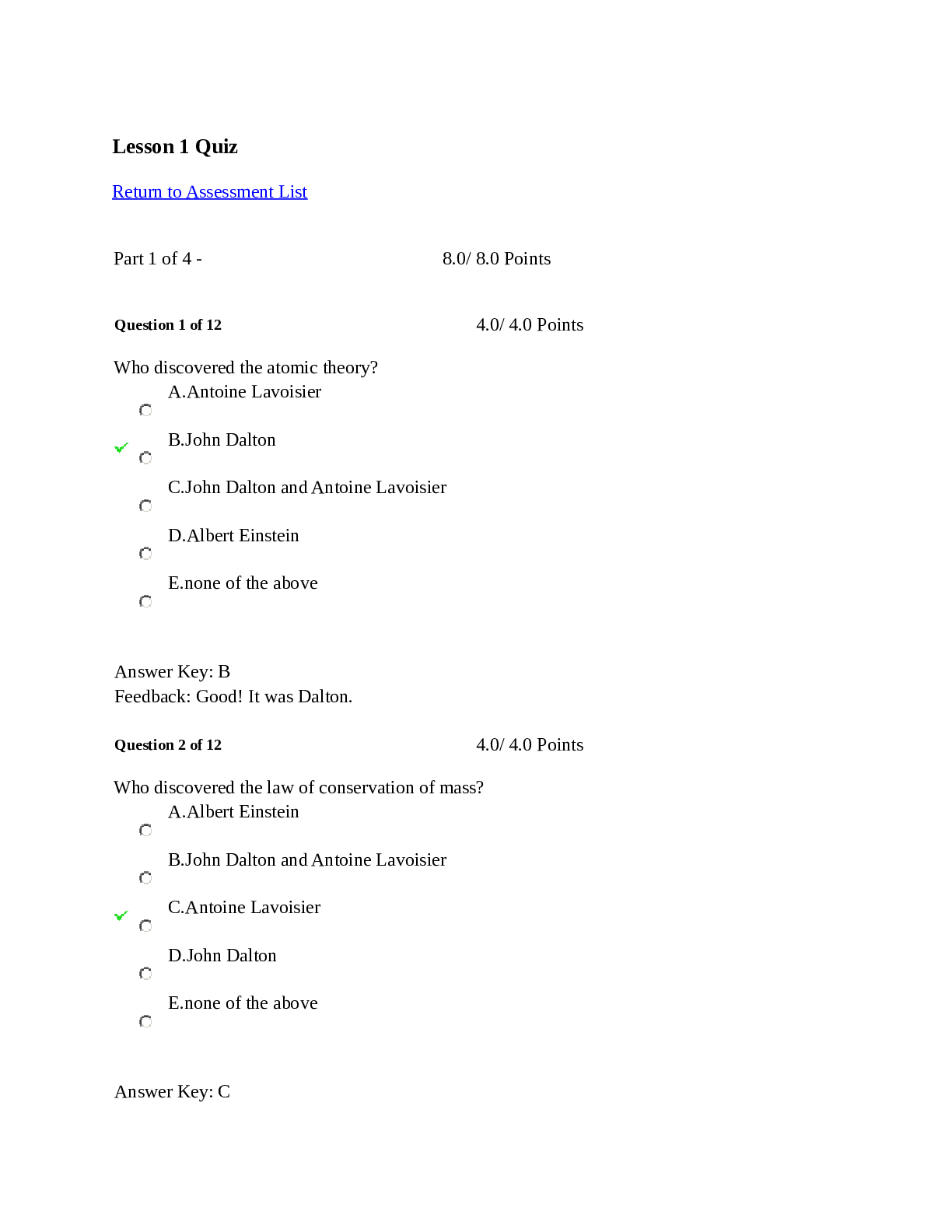 Lesson 1 Quiz  Return to Assessment List