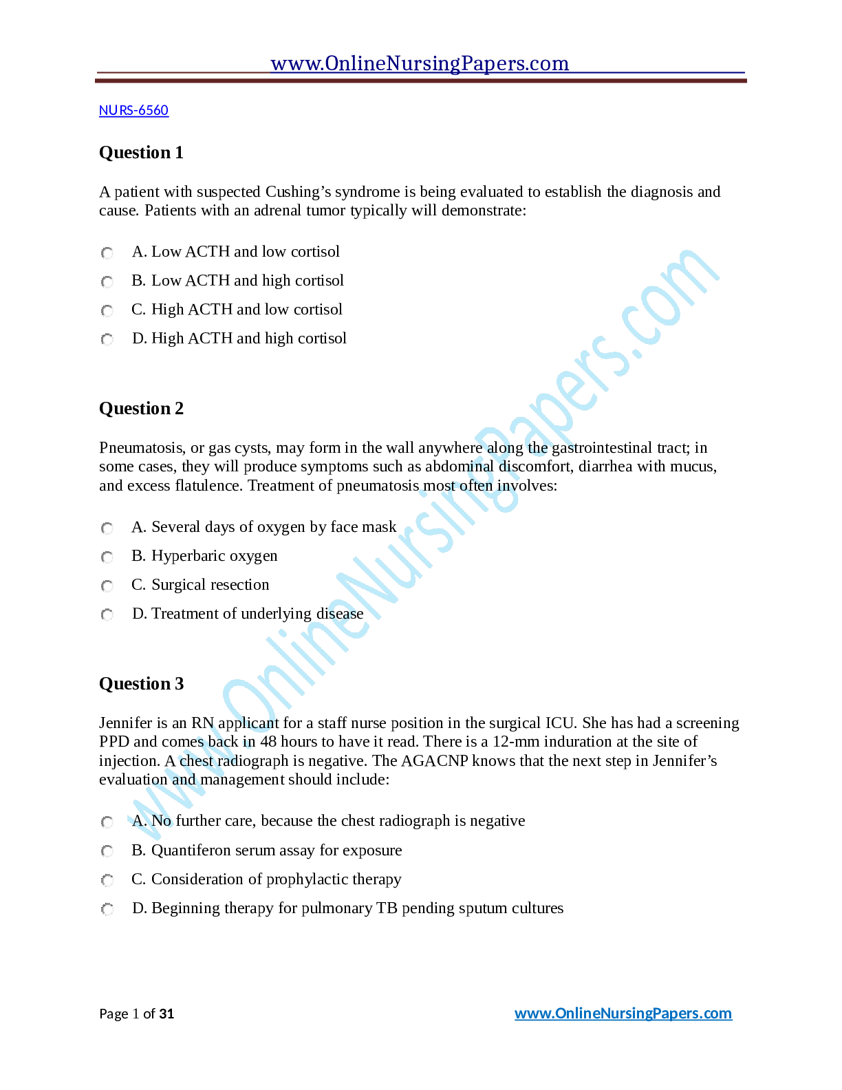 NURS 6560 final exam(100 Questions)