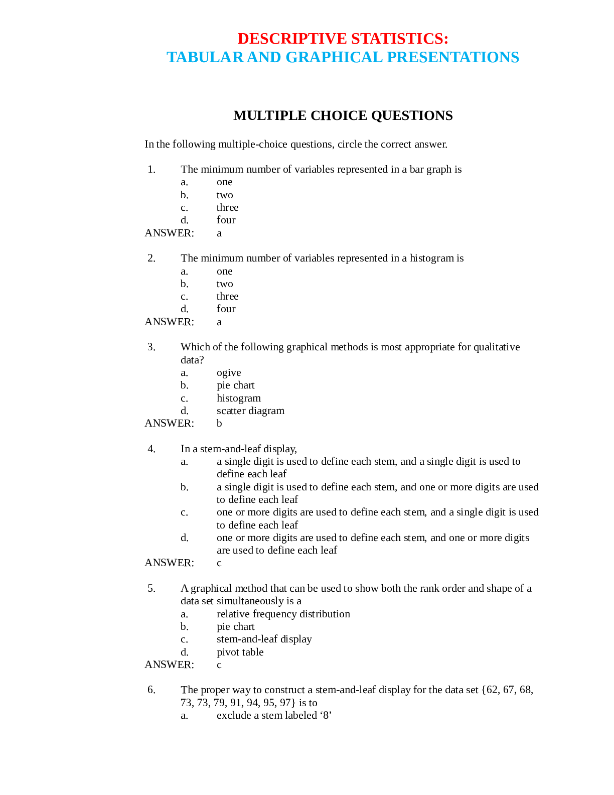 DESCRIPTIVE STATISTICS: TABULAR AND GRAPHICAL PRESENTATION