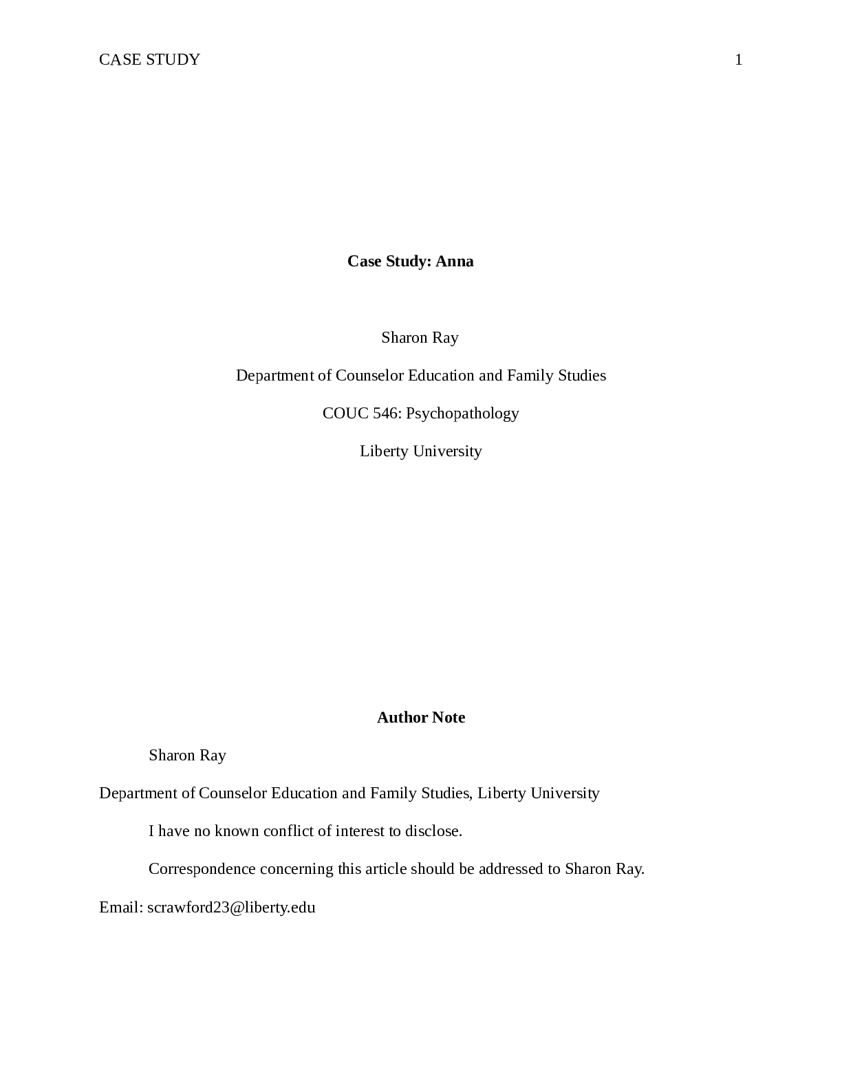 Case Study COUC 546: Psychopathology