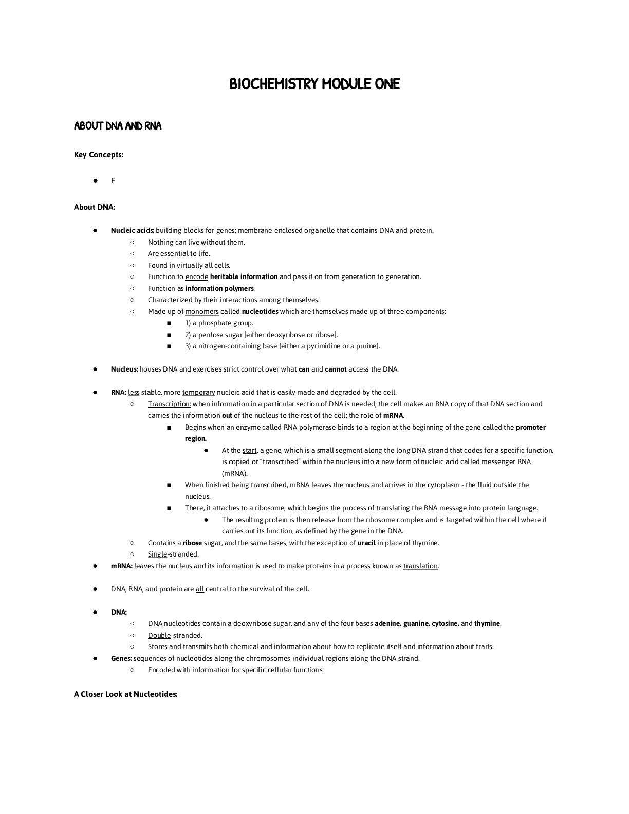 BIOCHEMISTRY MODULE ONE