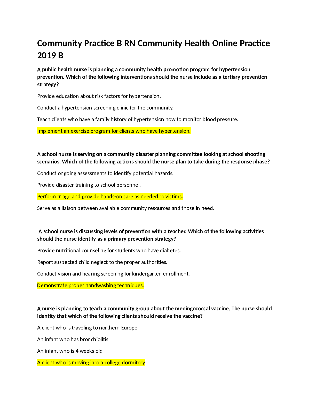 Community Practice B RN Community Health Online Practice  2019 B