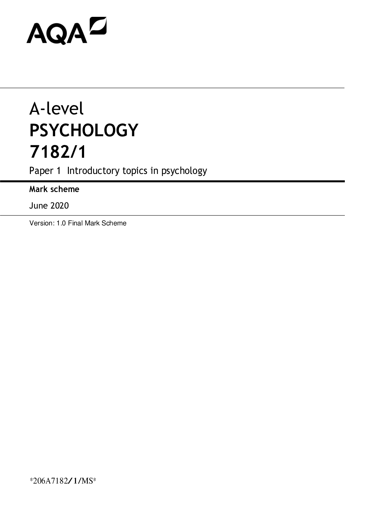 A-level PSYCHOLOGY 7182/1