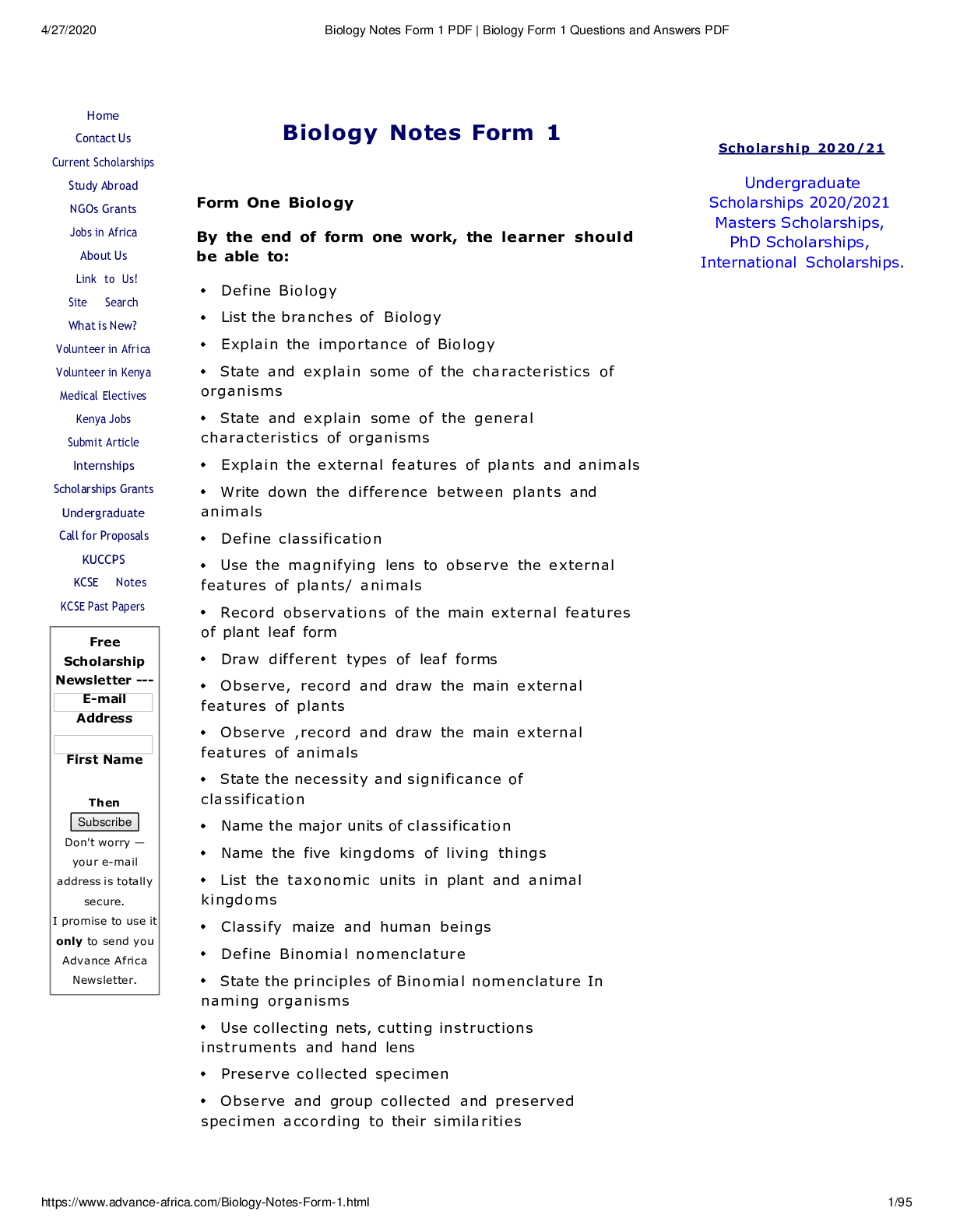 Biology Notes Form 1