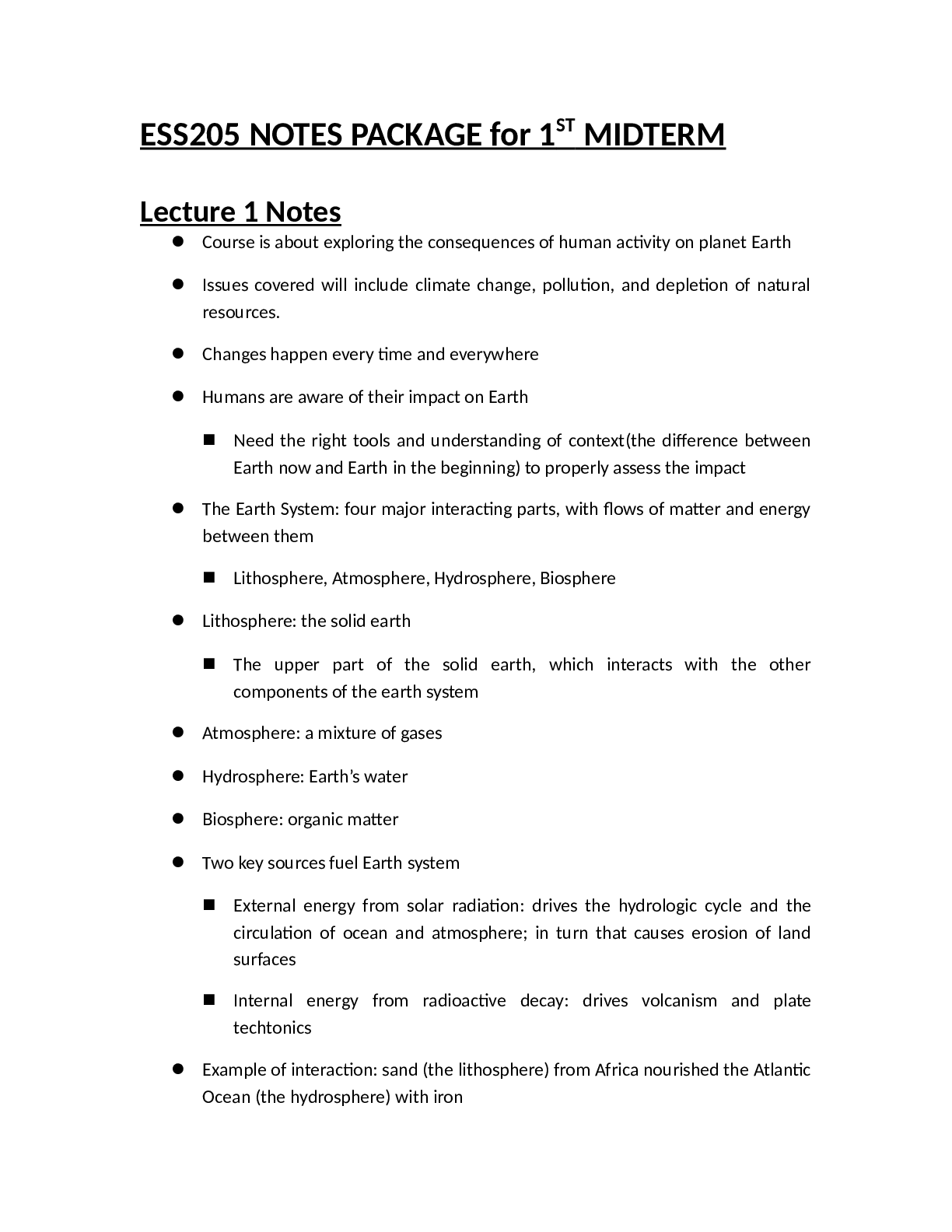 ESS205 NOTES PACKAGE for 1  ST  MIDTERM