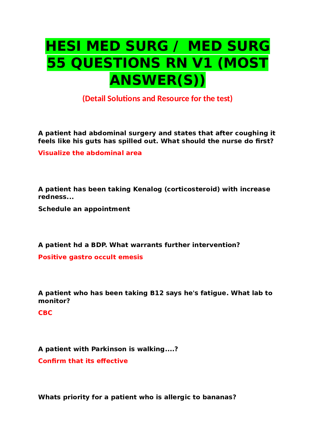 HESI MED SURG / MED SURG 55 QUESTIONS RN V1 (MOST ANSWER(S))