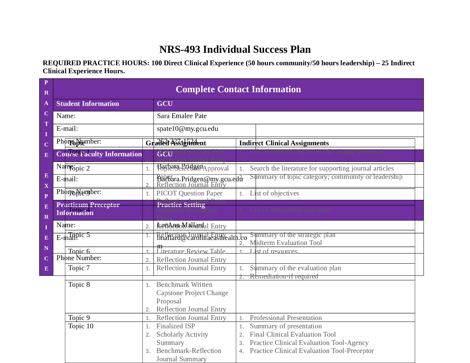 NRS-493 Individual Success Plan