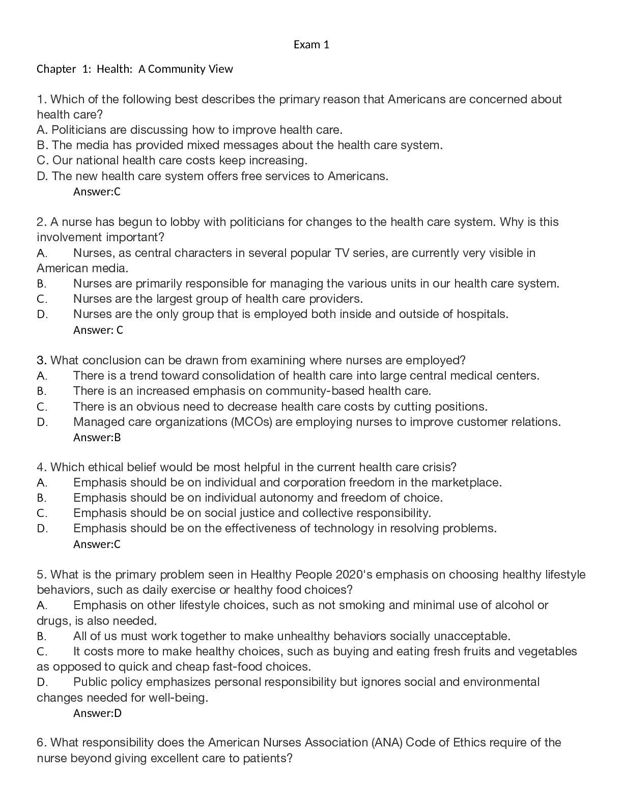 Exam 1 Chapter 1: Health: A Community View