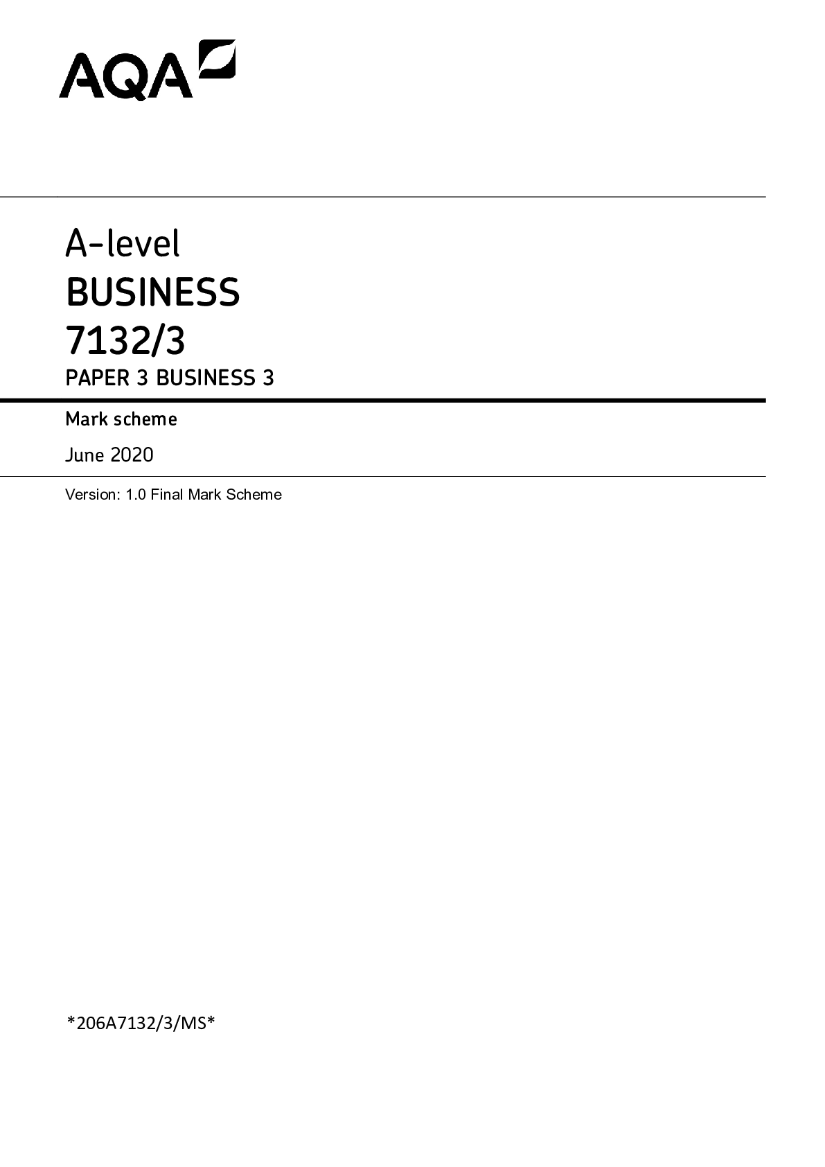A-level BUSINESS 7132/3 PAPER 3 BUSINESS 3