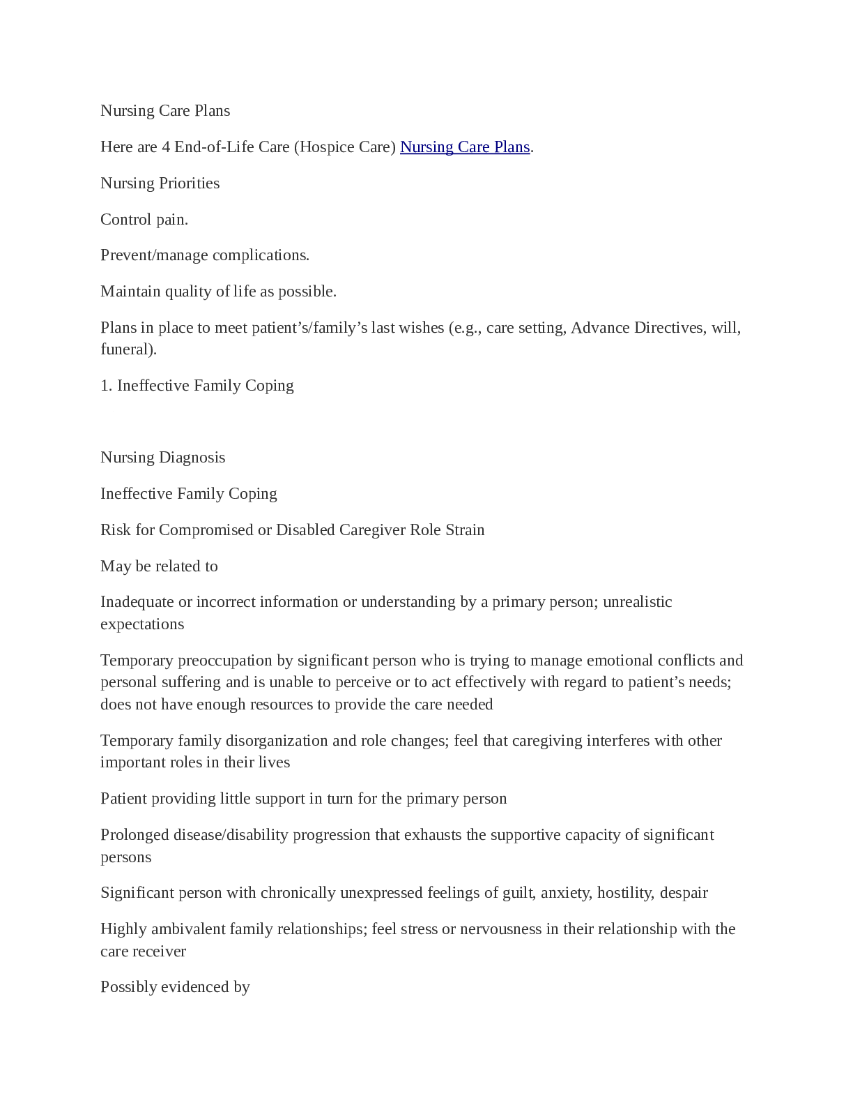 Nursing Care Plans