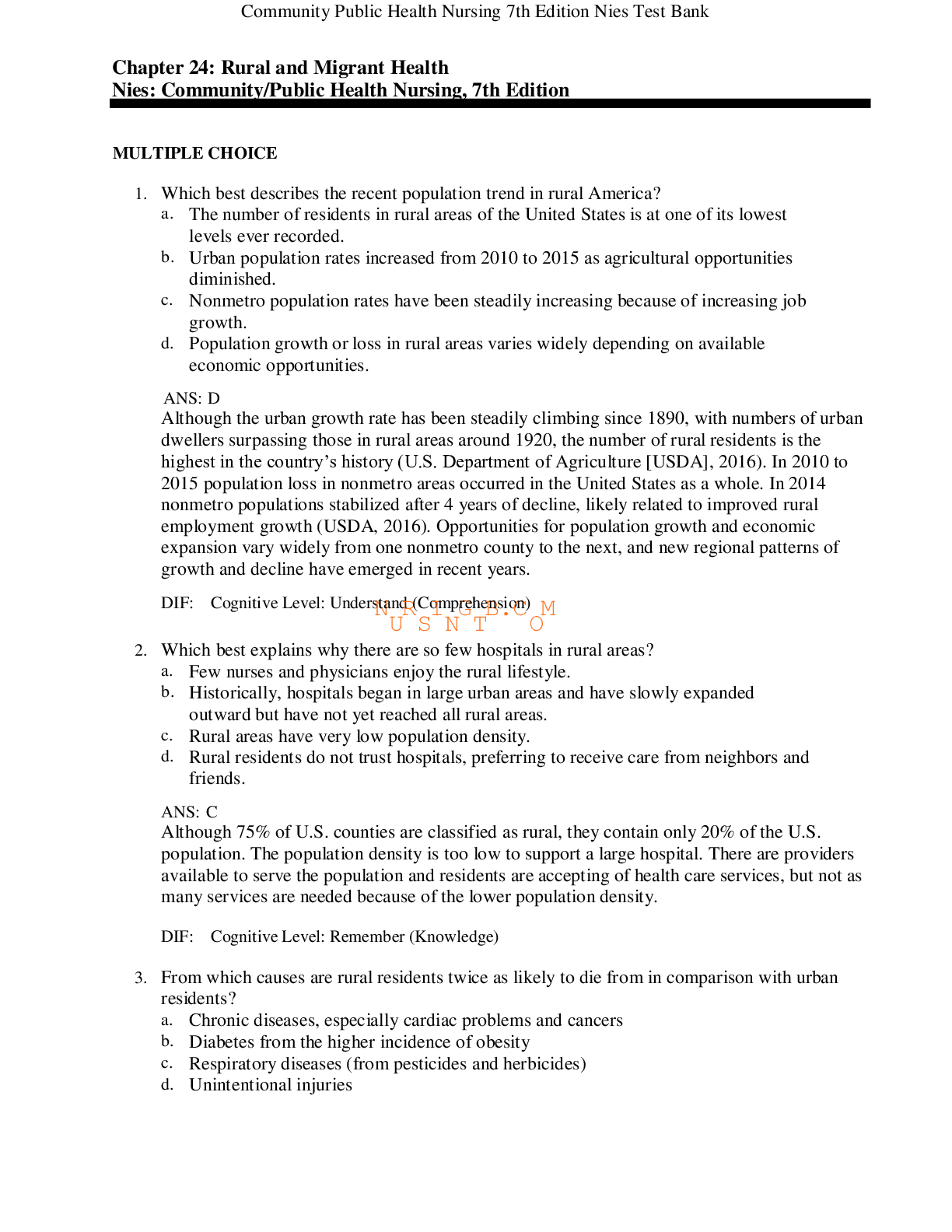 Community Public Health Nursing 7th Edition Nies Test Bank