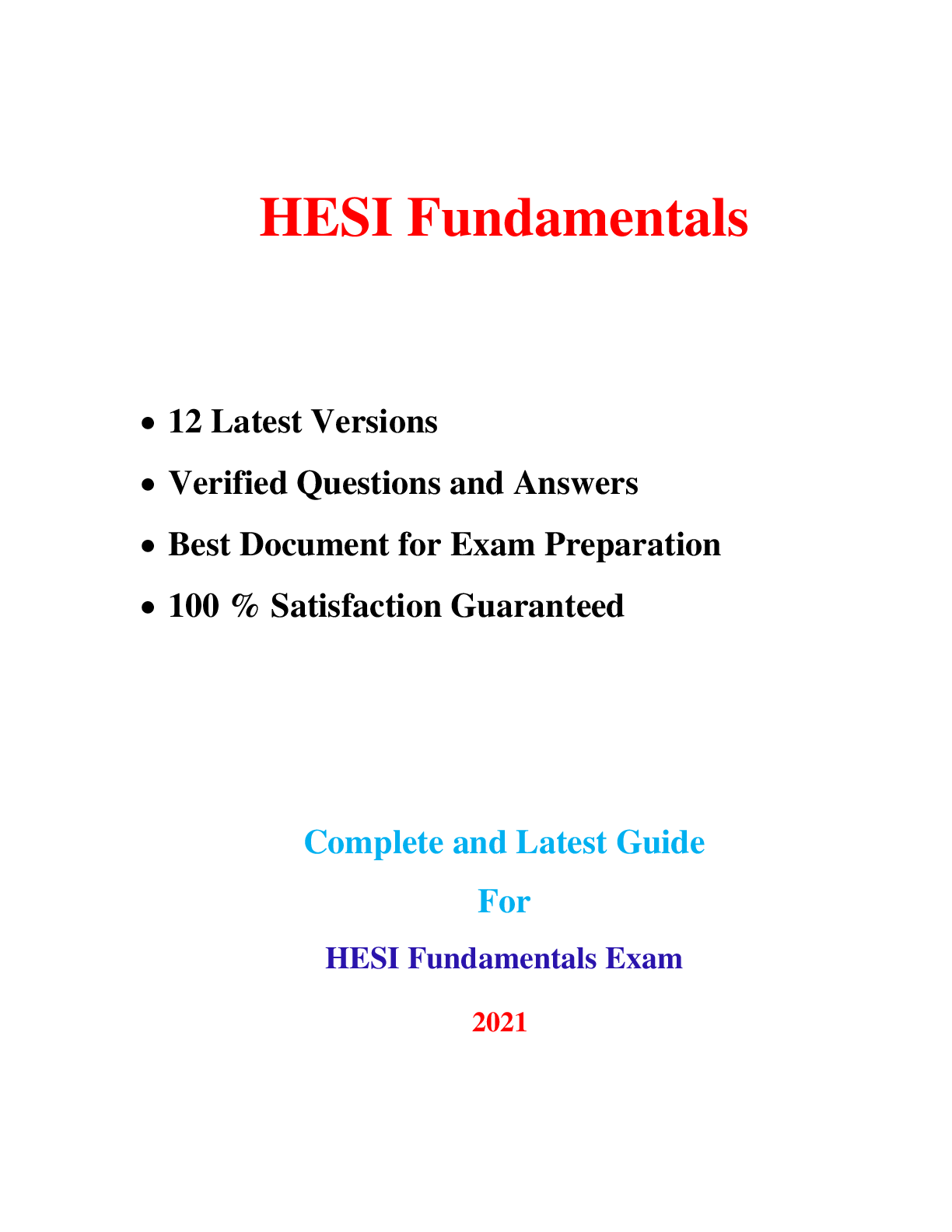 Complete and Latest Guide For HESI Fundamentals Exam  2021