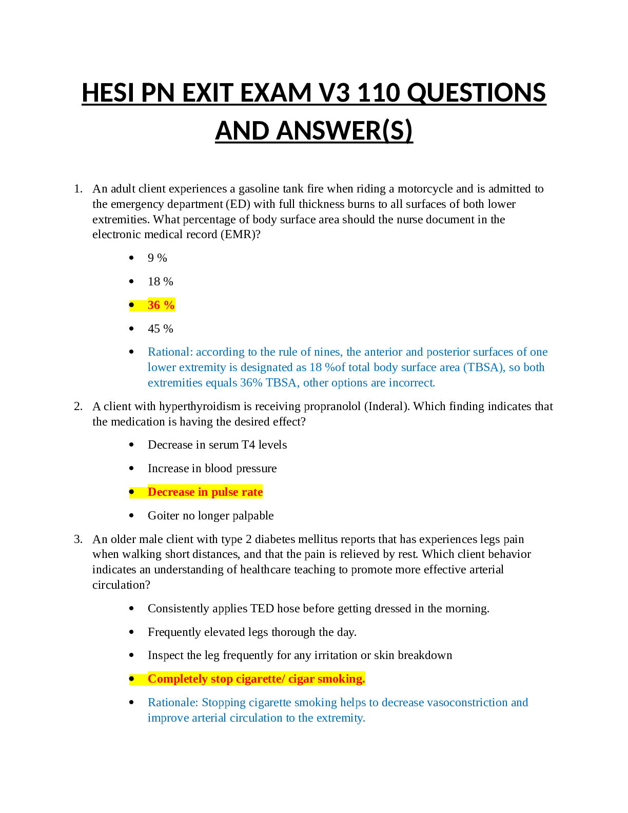 HESI PN EXIT EXAM V3 110 QUESTIONS AND ANSWER(S)