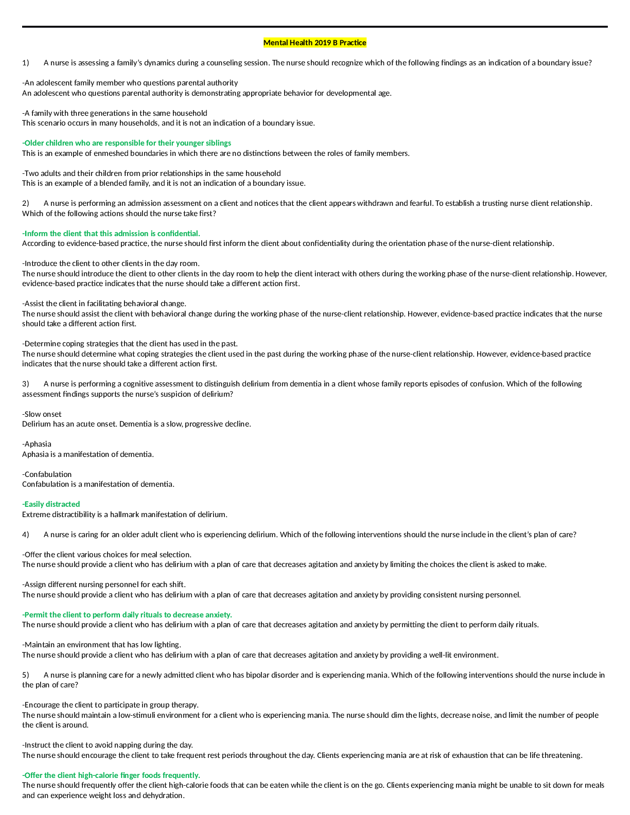 Mental Health 2019 B Practice