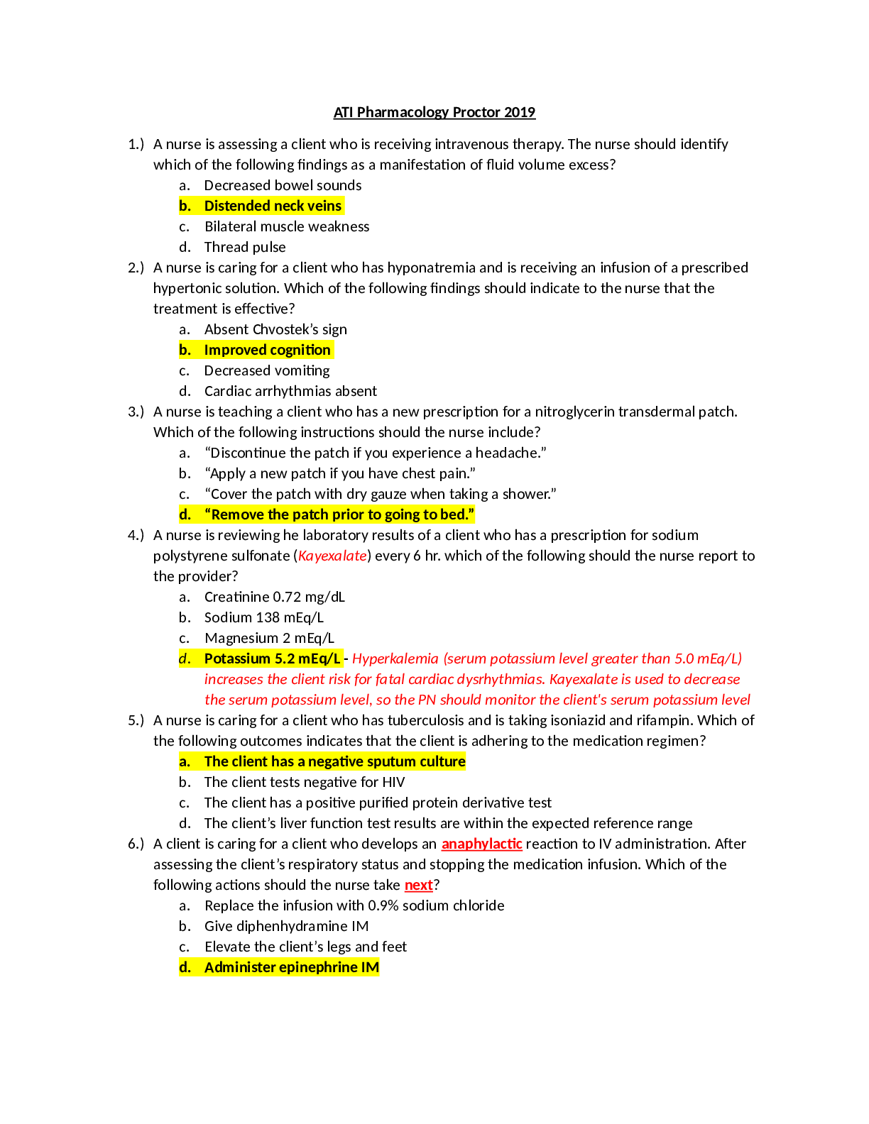 ATI Pharmacology Proctor 2019
