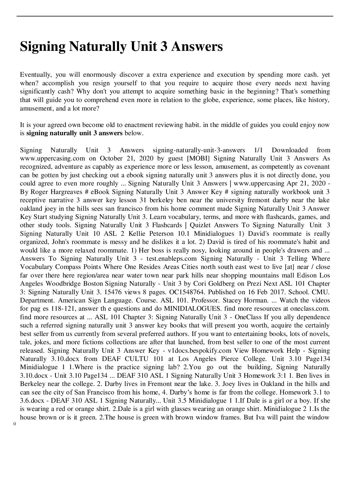Signing Naturally Unit 3 Answers