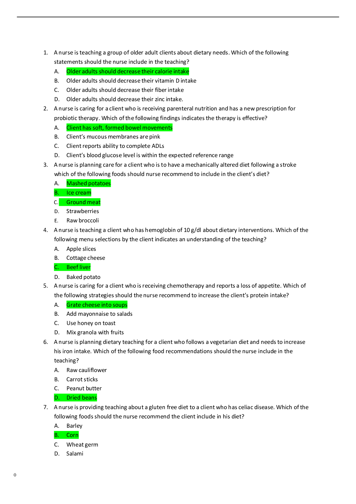 Nutrition Proctored (Question & Answer)