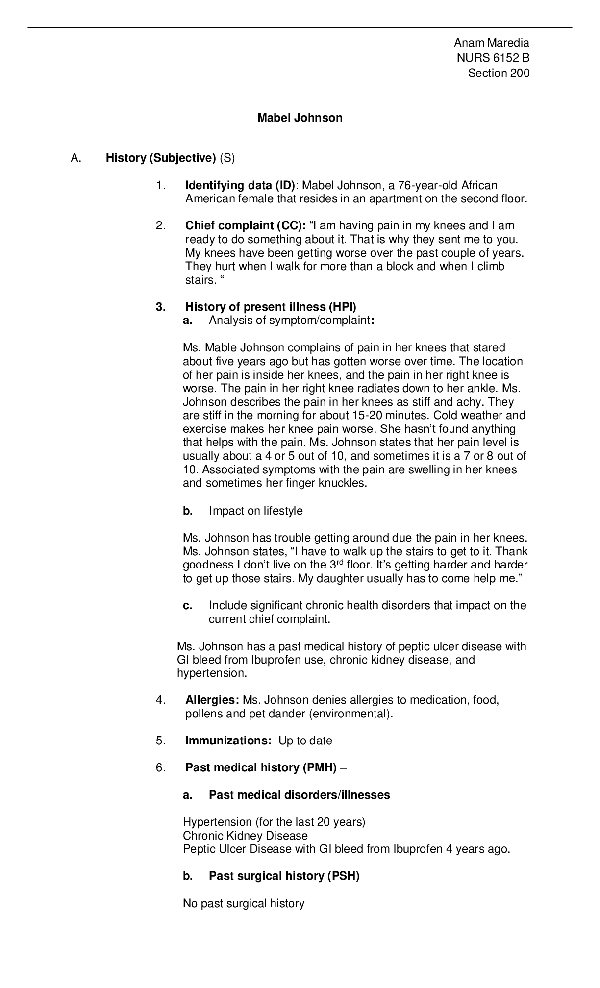 Ihuman Mabel Johnson Case study (NURS 6152)