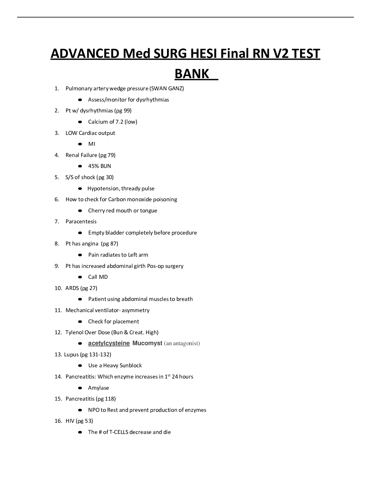 ADVANCED Med SURG HESI Final RN V2 TEST BANK