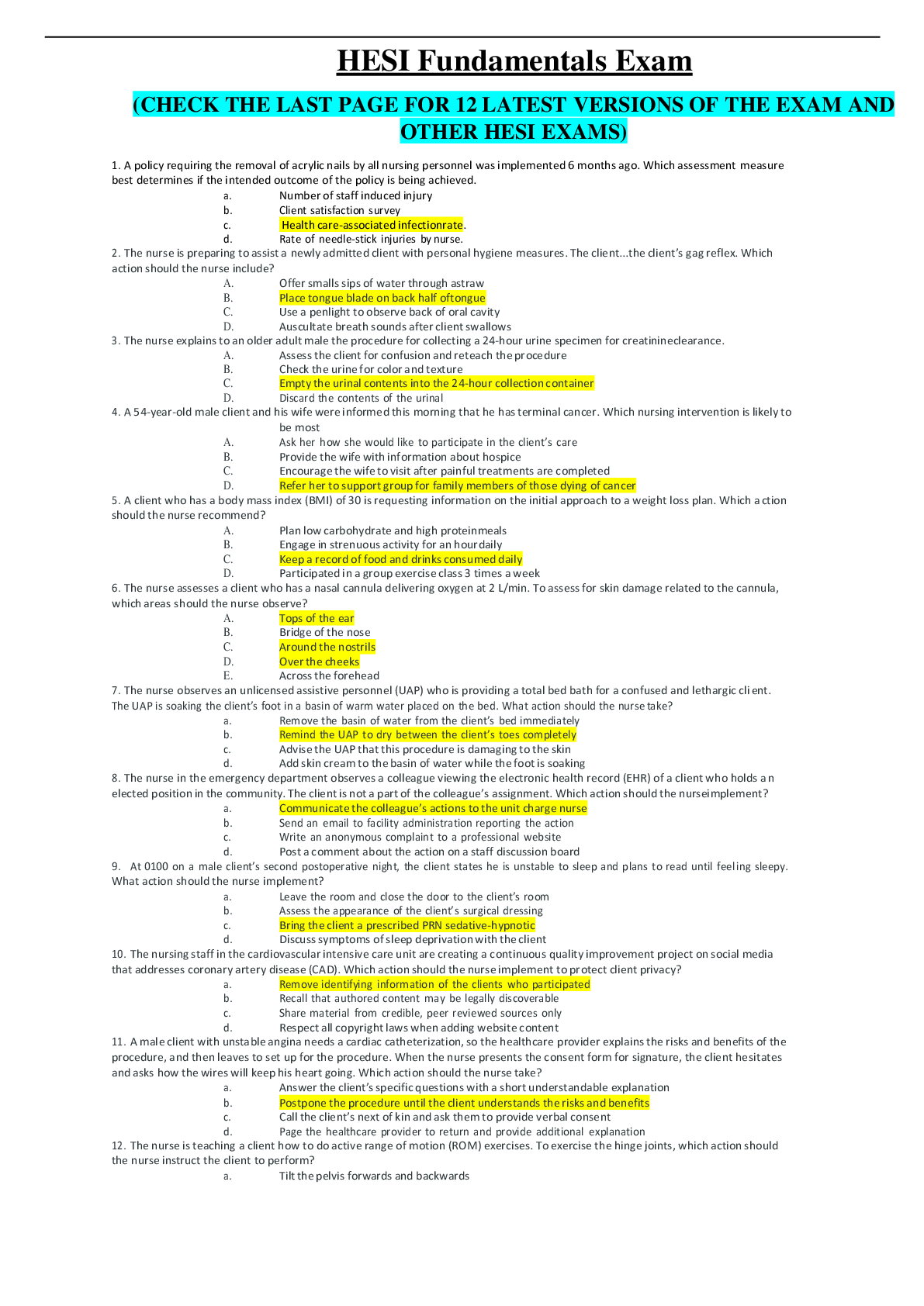 HESI Fundamentals Exam (2021)