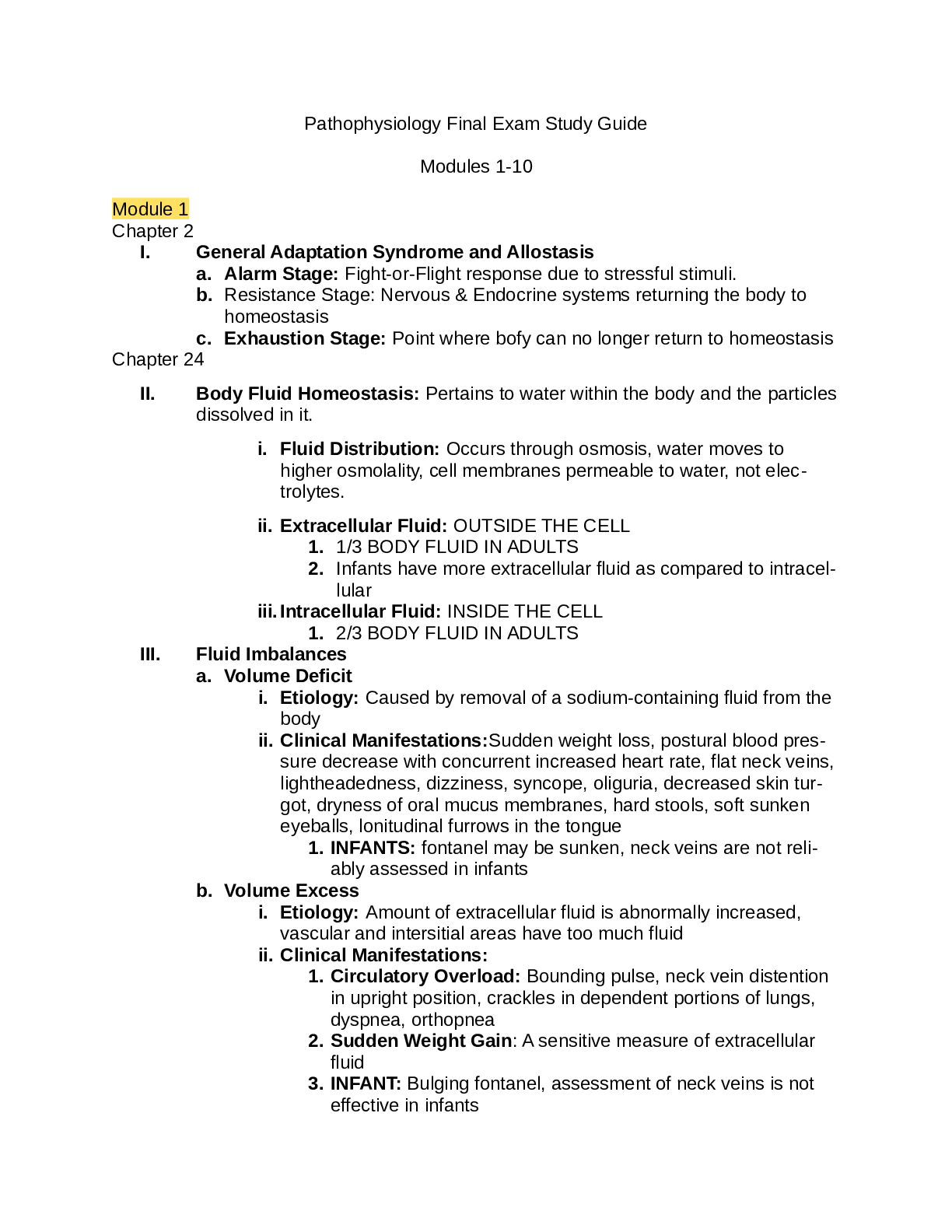 Pathophysiology Final Exam Study Guide Modules 1-10