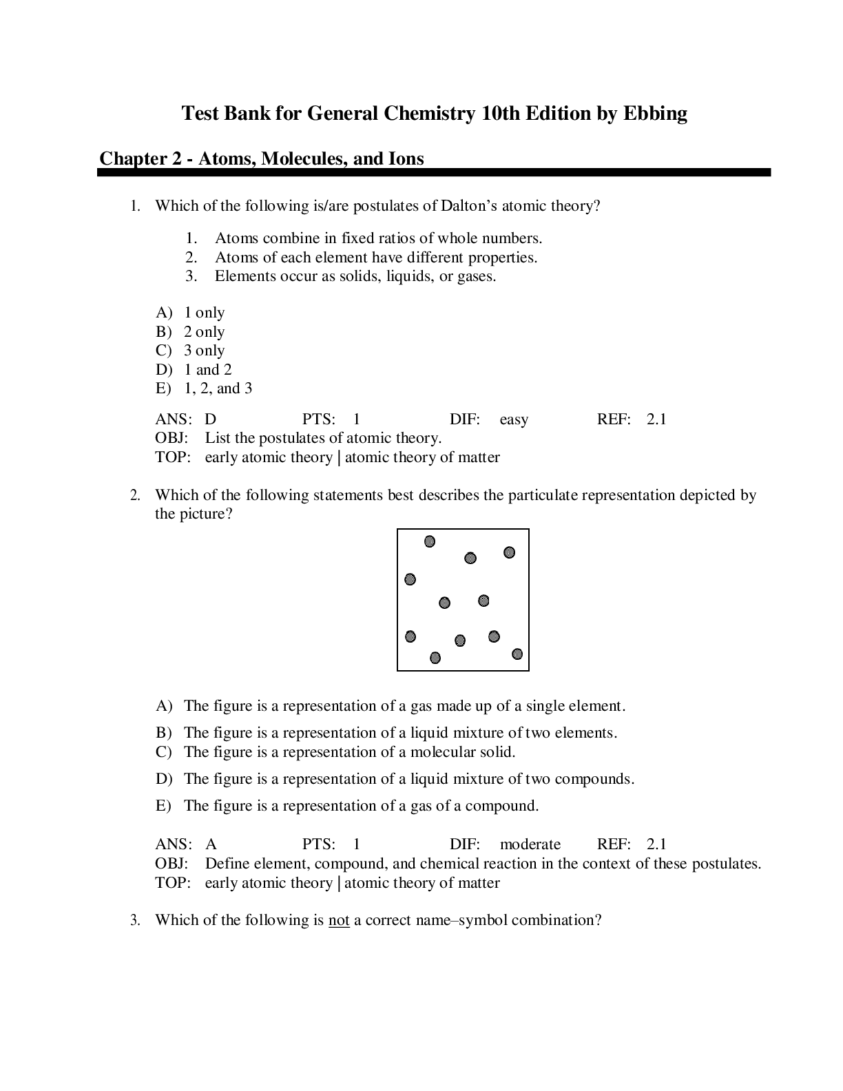 Test Bank for General Chemistry 10th Edition by Ebbing
