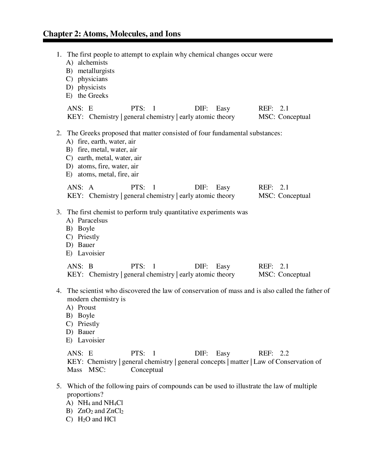 Atoms, Molecules, and Ions (Chapter 2)