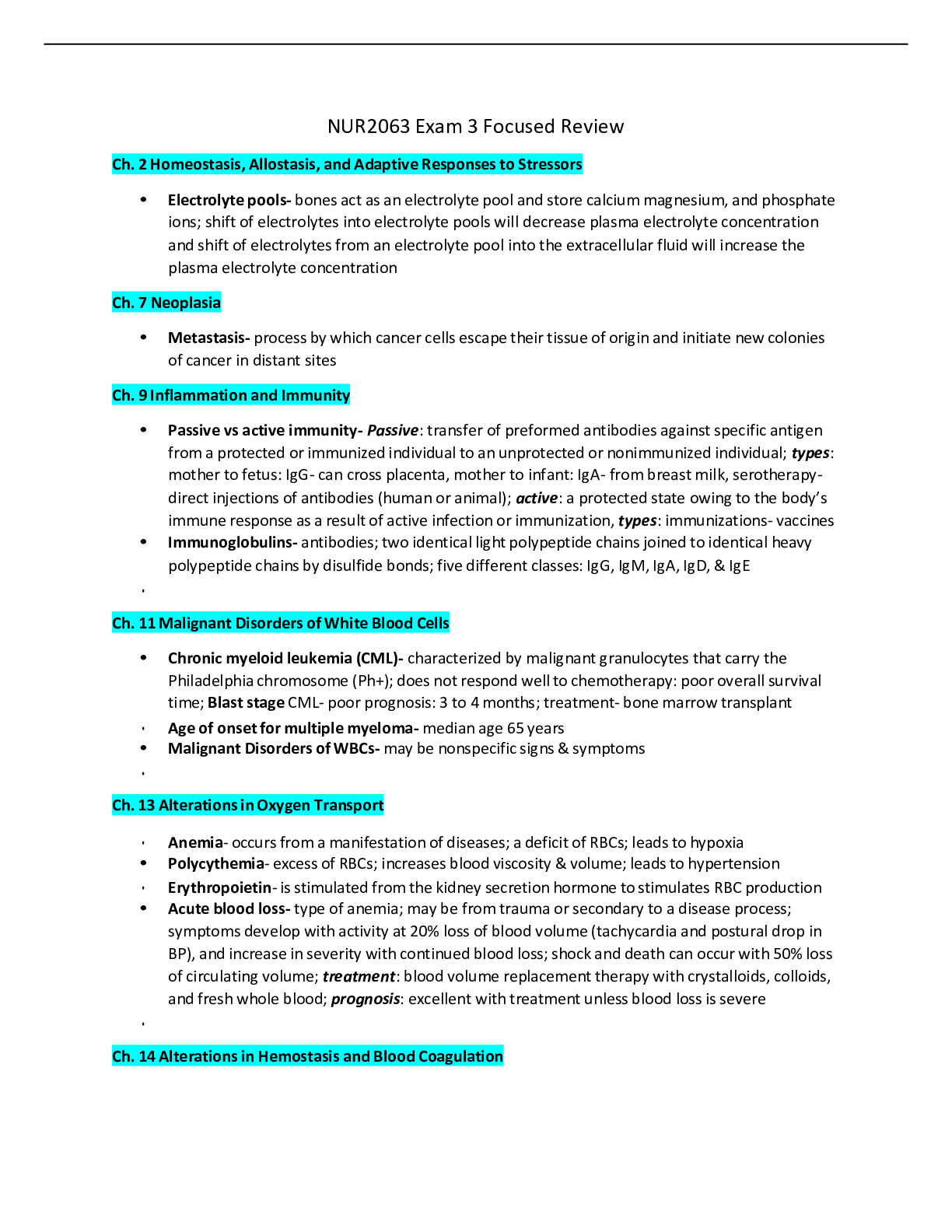 Exam 3 Focused Review (NUR2063)