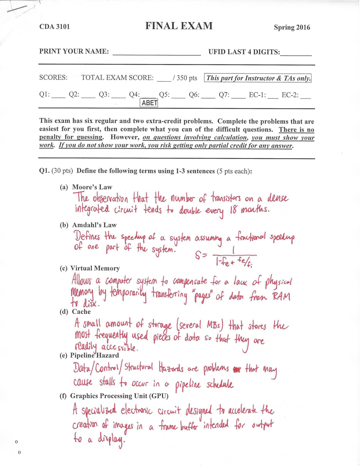 Final Exam Spring 2016 (CDA 3101)