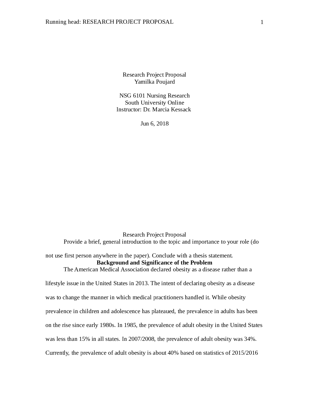 Nursing Research South University Online (NSG 6101 )