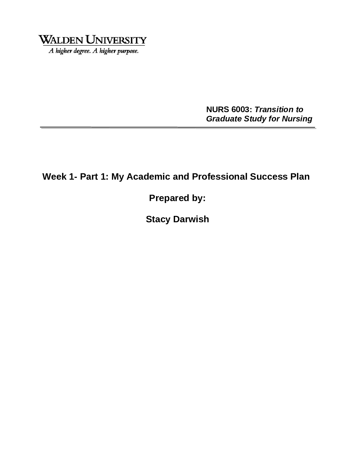 Transition to  Graduate Study for Nursing (NURS 6003)