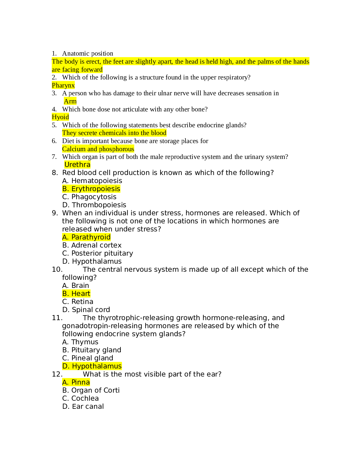 HESI A2 Anatomy and Physiology
