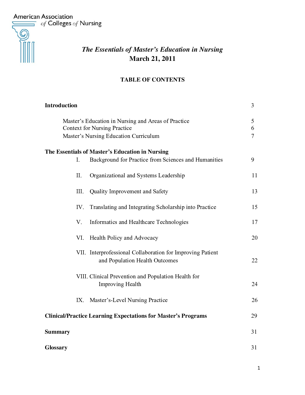 The Essentials of Master’s Education in Nursing  March 21, 2011