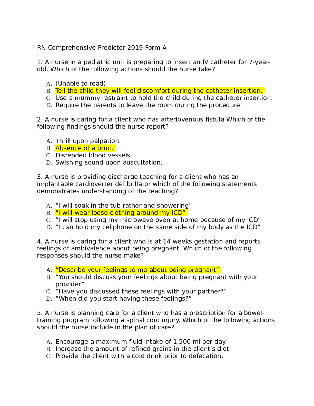 RN Comprehensive Predictor 2019 Form A