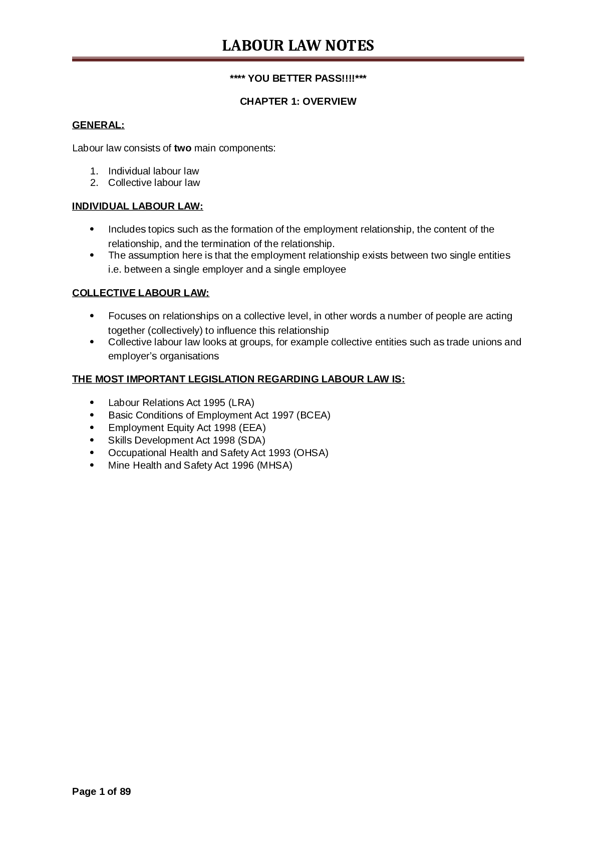 LABOUR LAW NOTES