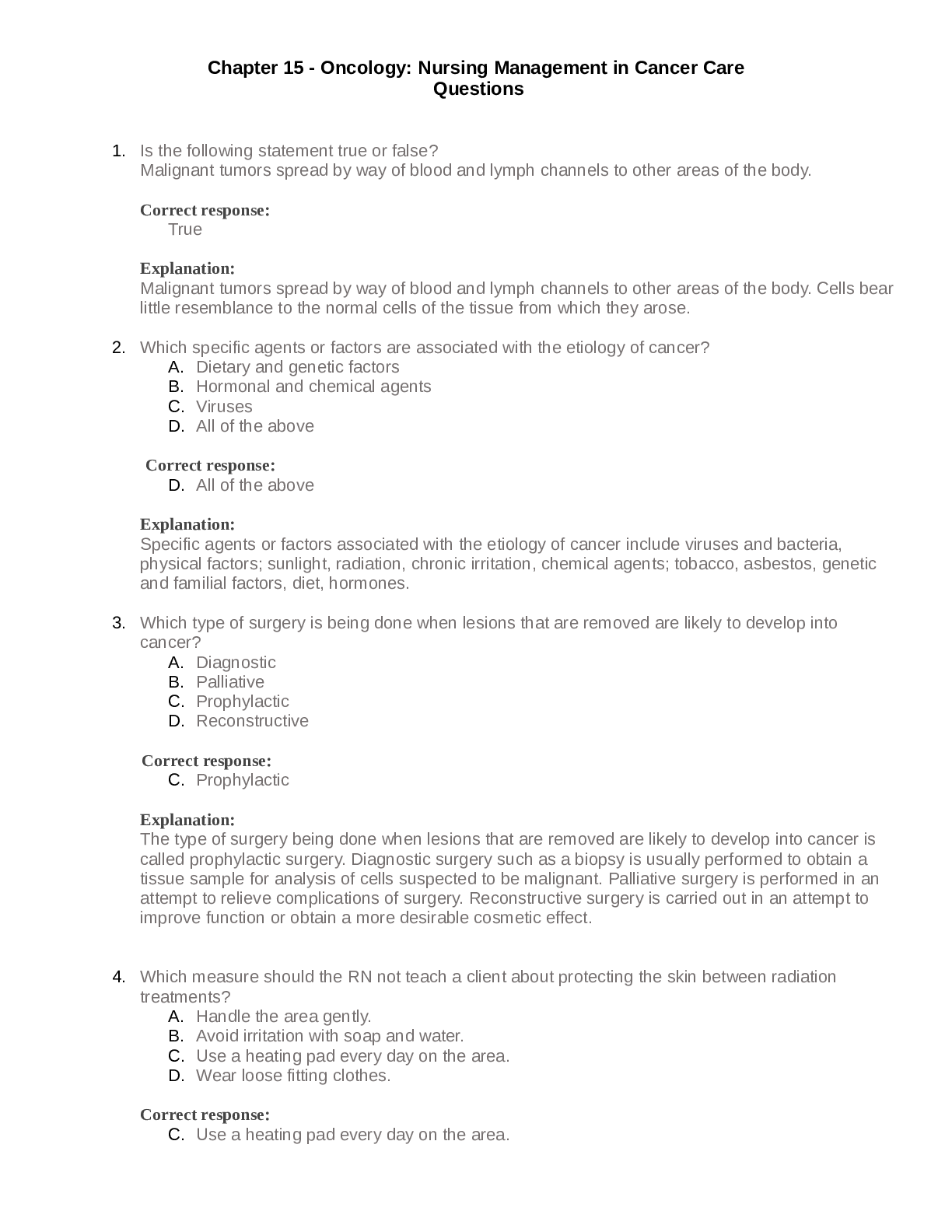 Oncology Nursing Management in Cancer Care  Questions (Chapter 15)