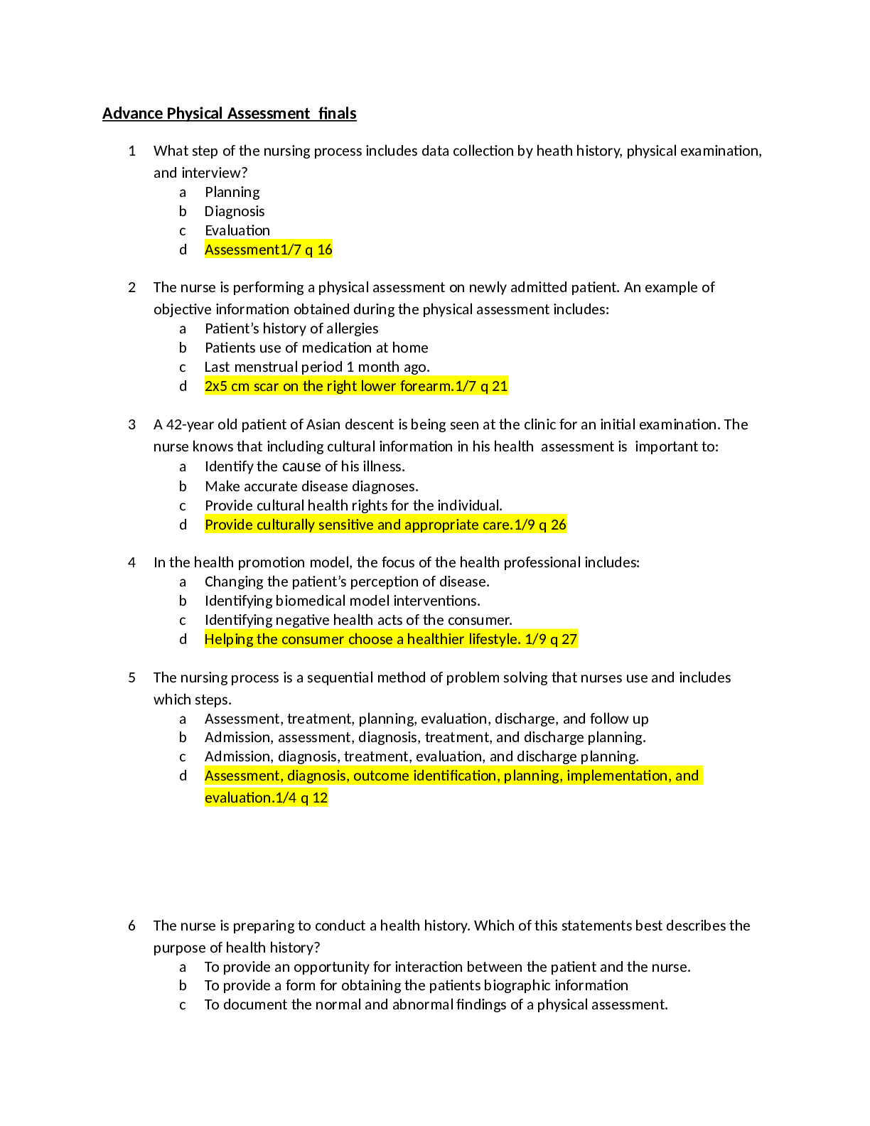 Advance Physical Assessment finals