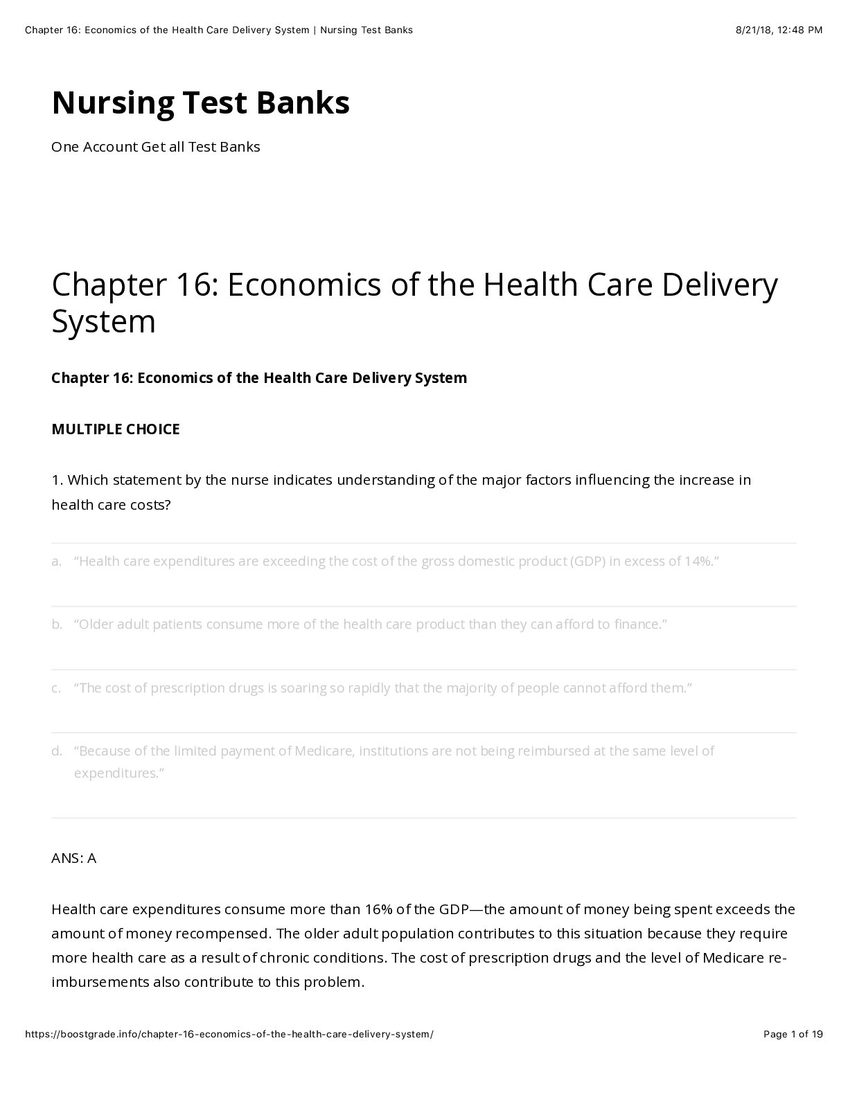 Economics of the Health Care Delivery System (Chapter 16)