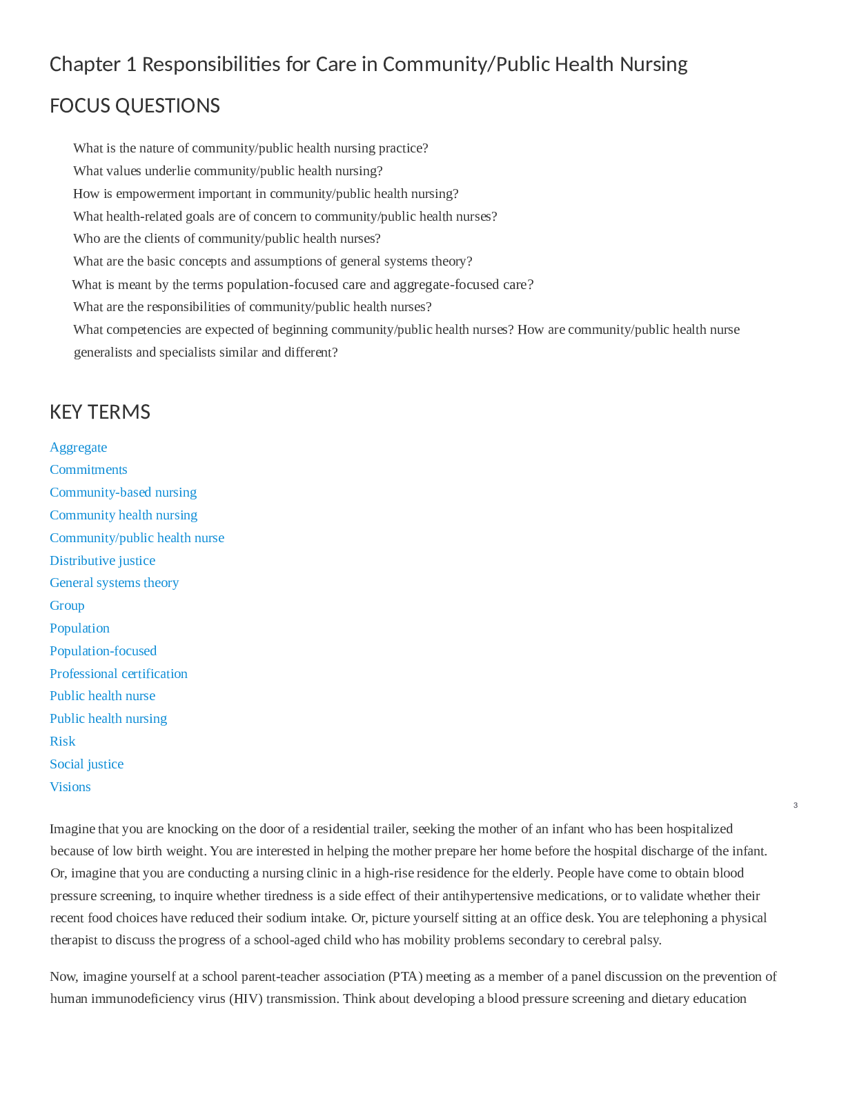 Responsibilities for Care in Community/Public Health Nursing (Chapter 1 )