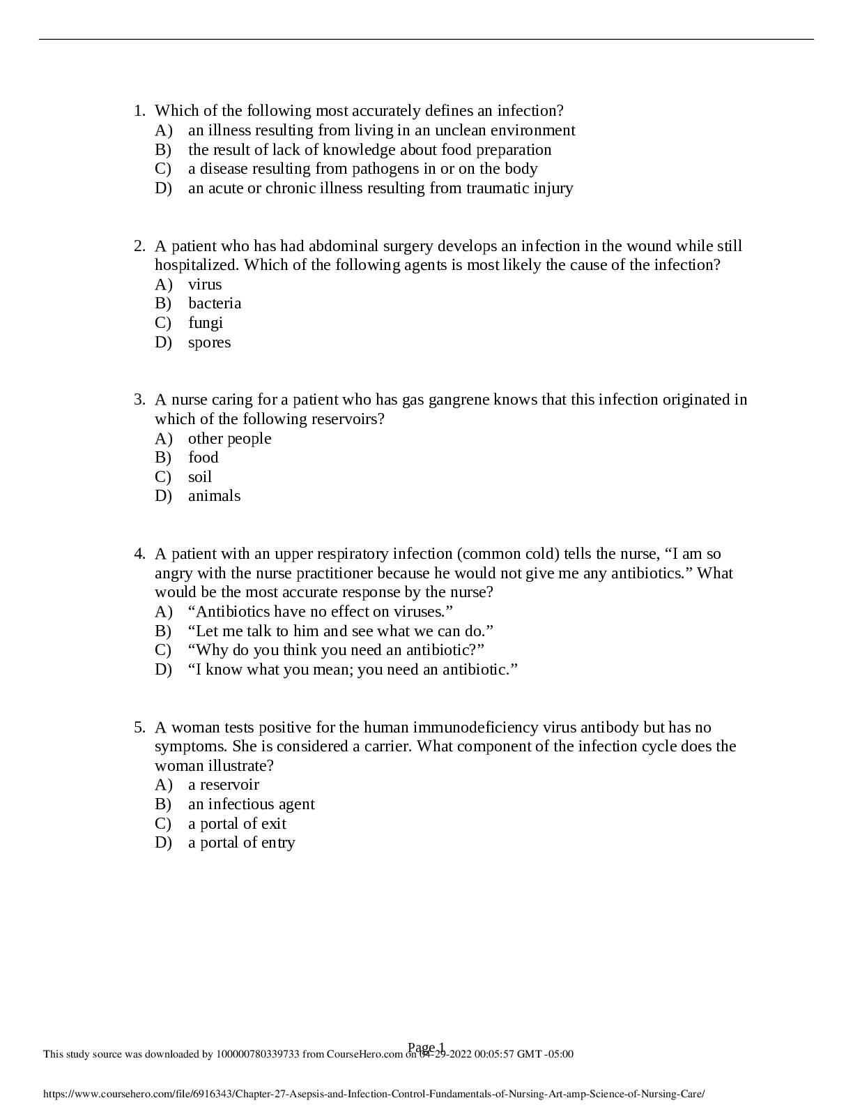 Asepsis and Infection Control Fundamentals of Nursing Art amp Science of Nursing Care (Chapter 27)